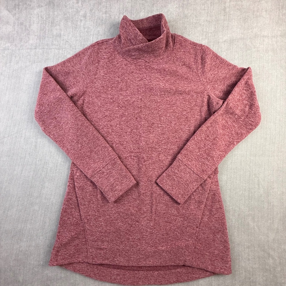 Duluth Trading Co Womens S Fleece Tunic Funnel Neck Thumbhole Pink Heathered Top